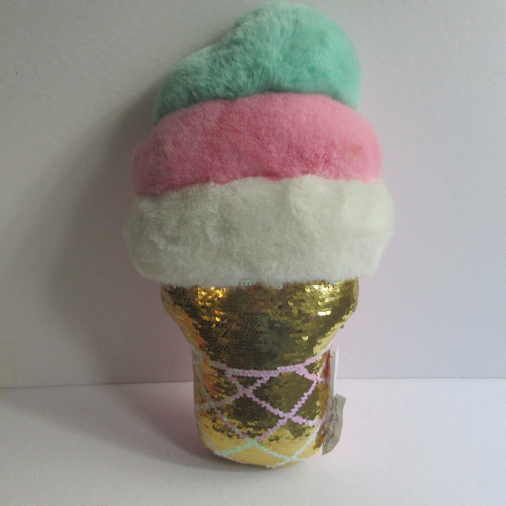 Iscream Swirl Soft Serve Ice Cream Cone Reversible Sequin Plush Pillow 15"